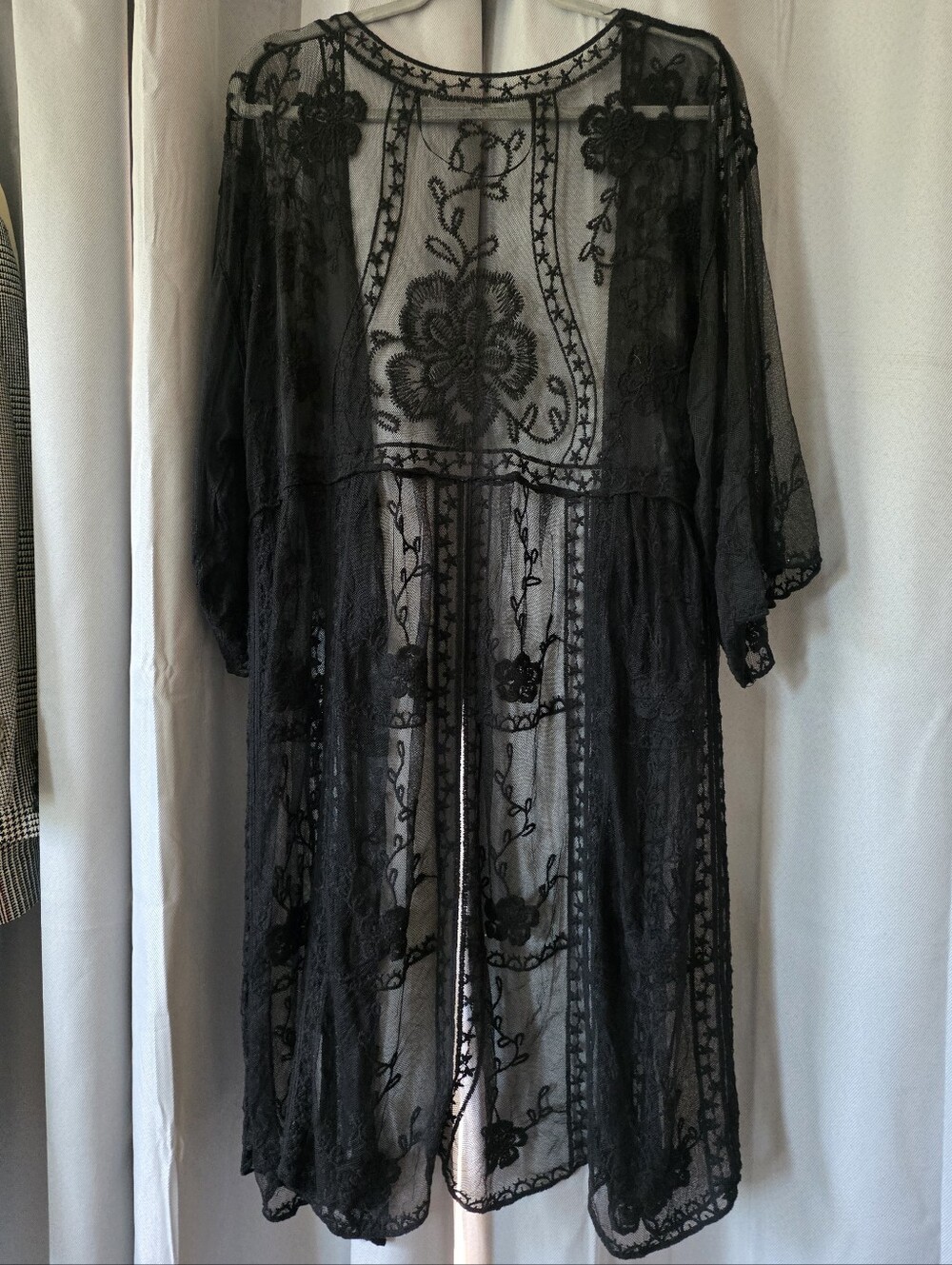 LC Lauren Conrad Black Lace Open-Front Duster Kimono One Size - Picture 4 of 4